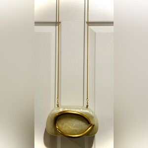 Gold-Trim Pearlized Crossbody Bag